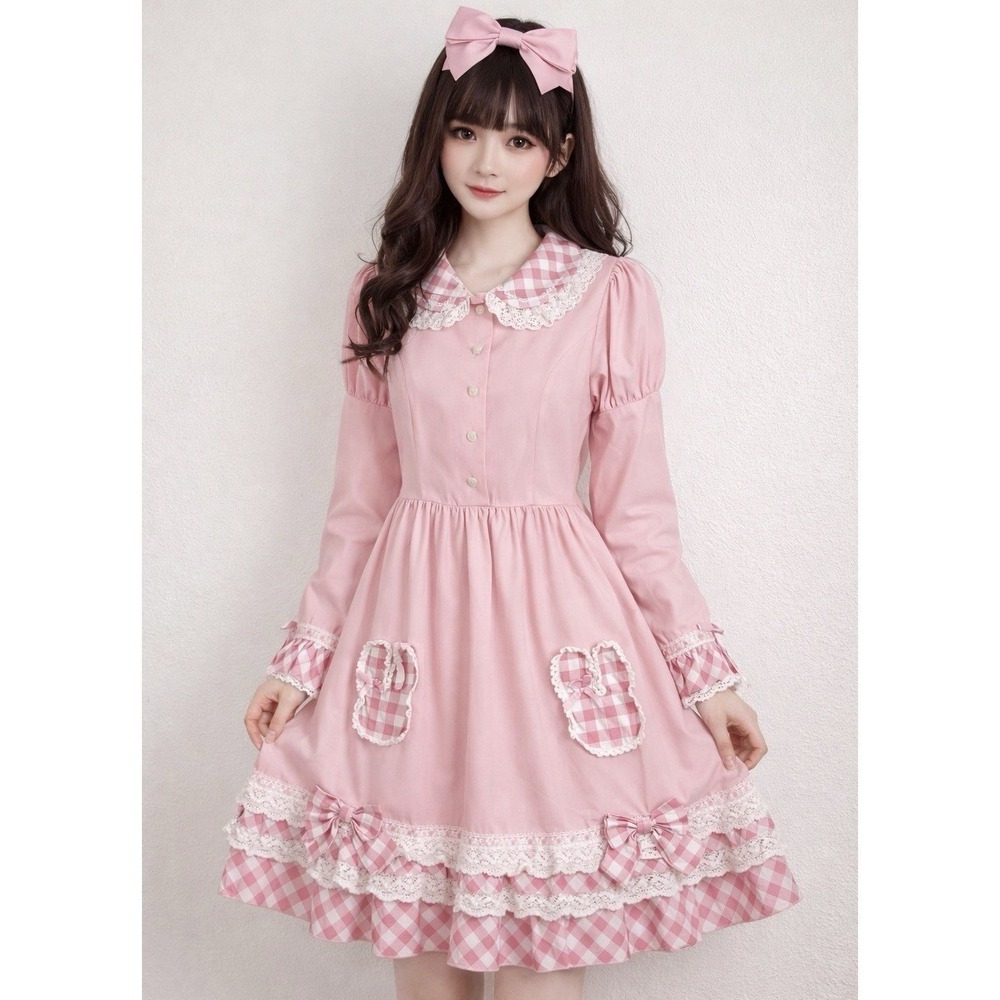 Bodyline Sweet Lolita Dress Pink Bunny Appliqué Bow Lace Gingham Kawaii OP